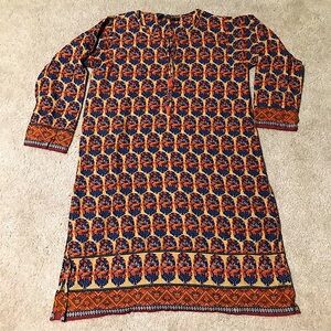 Khaadi Pret Pakistani Cotton Kurta Self Printed Orange/Blue/Cream Size 10